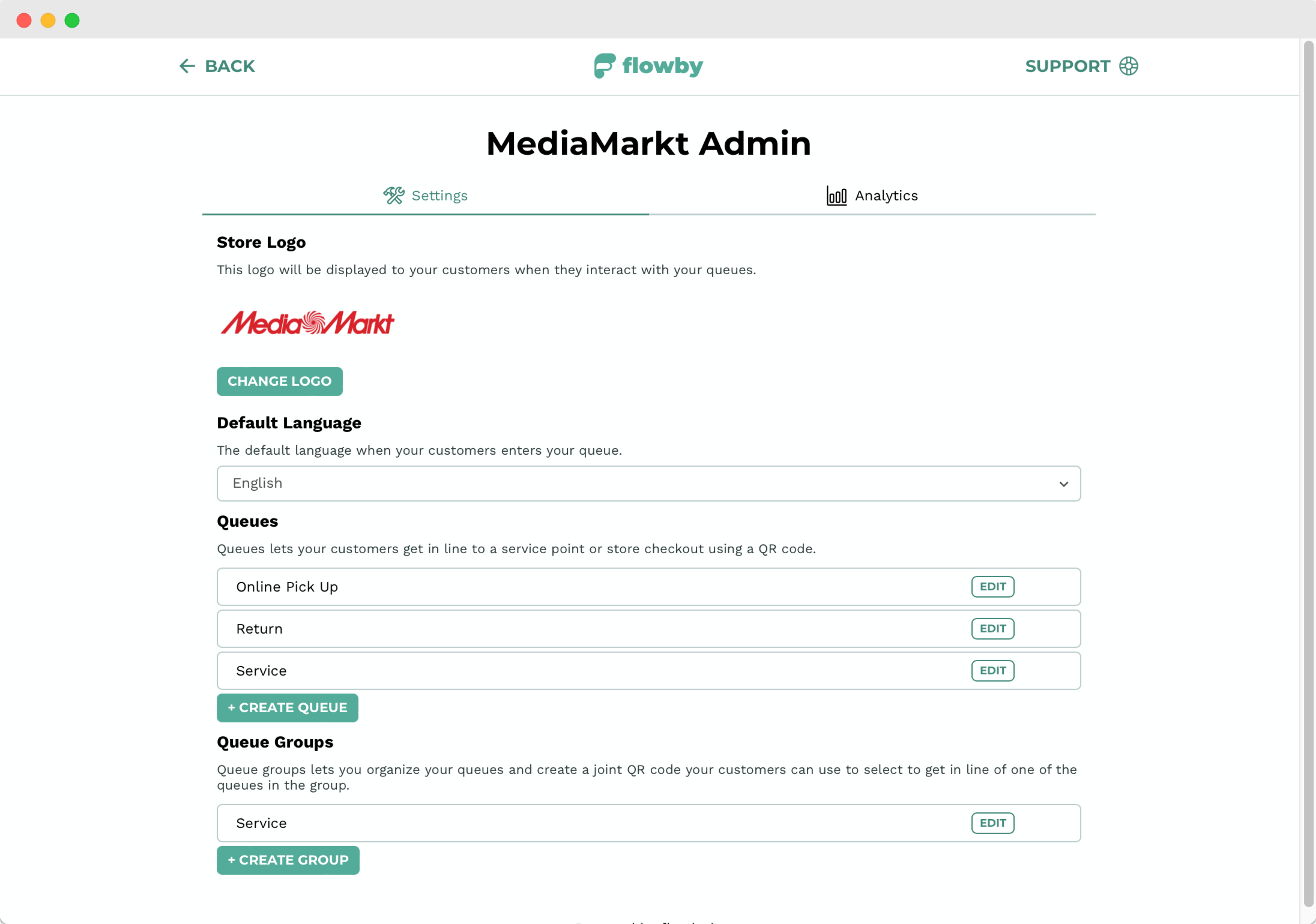 Flowby queue configuration settings